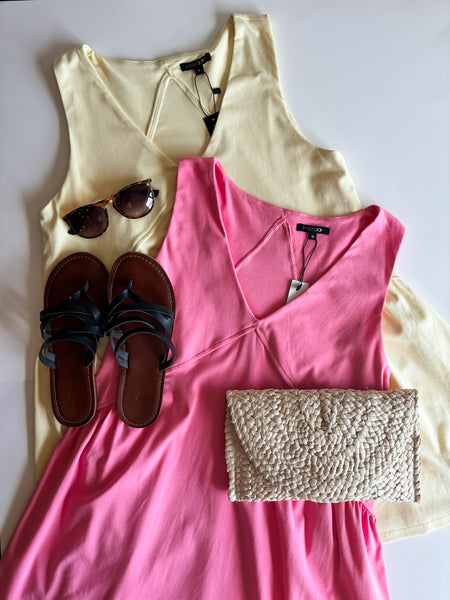 Sleeveless V Neck Mini Dress - Pink