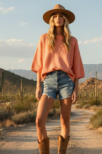 Tinley Short Sleeve Sweater Top - Peach