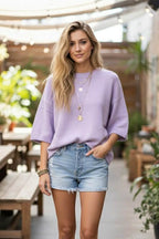 Tinley Short Sleeve Sweater Top - Lilac - SIZE SMALL