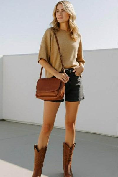 Tinley Short Sleeve Sweater Top - Taupe - SIZE SMALL