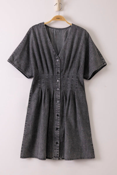 Paige Chambray Button Down Dress - Black - SIZE MEDIUM