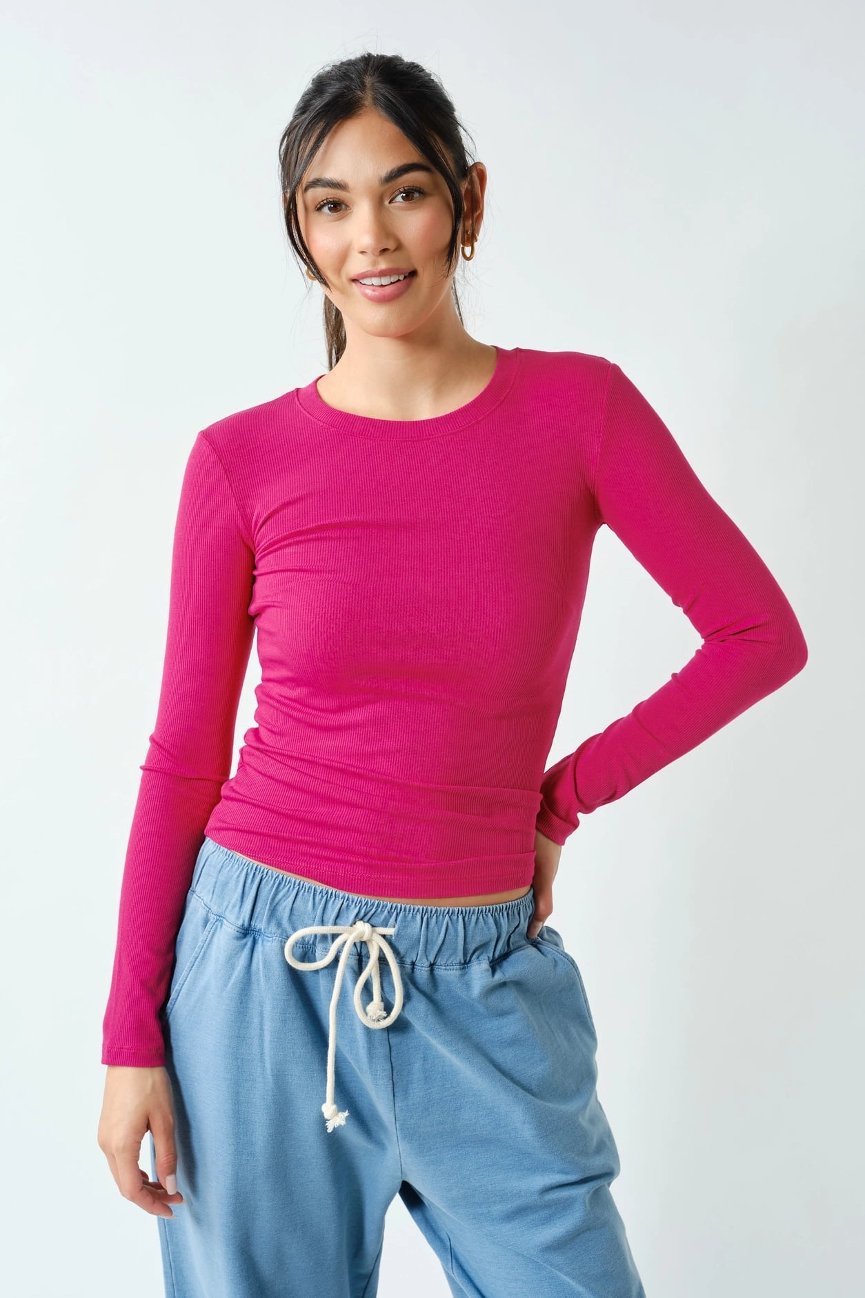 Mella Micro-Ribbed Long Sleeve - Pink