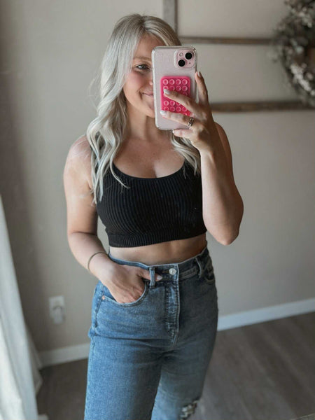 Ayla Ribbed Crop Bra Top - SIZE MEDIUM