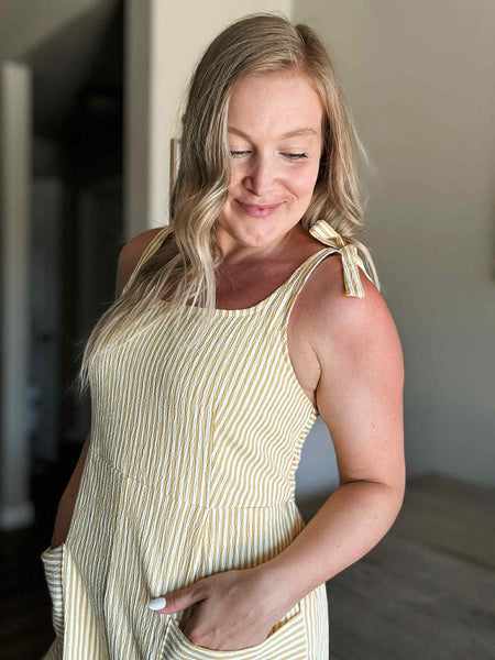 Lemon Drop Shoulder Tie Romper