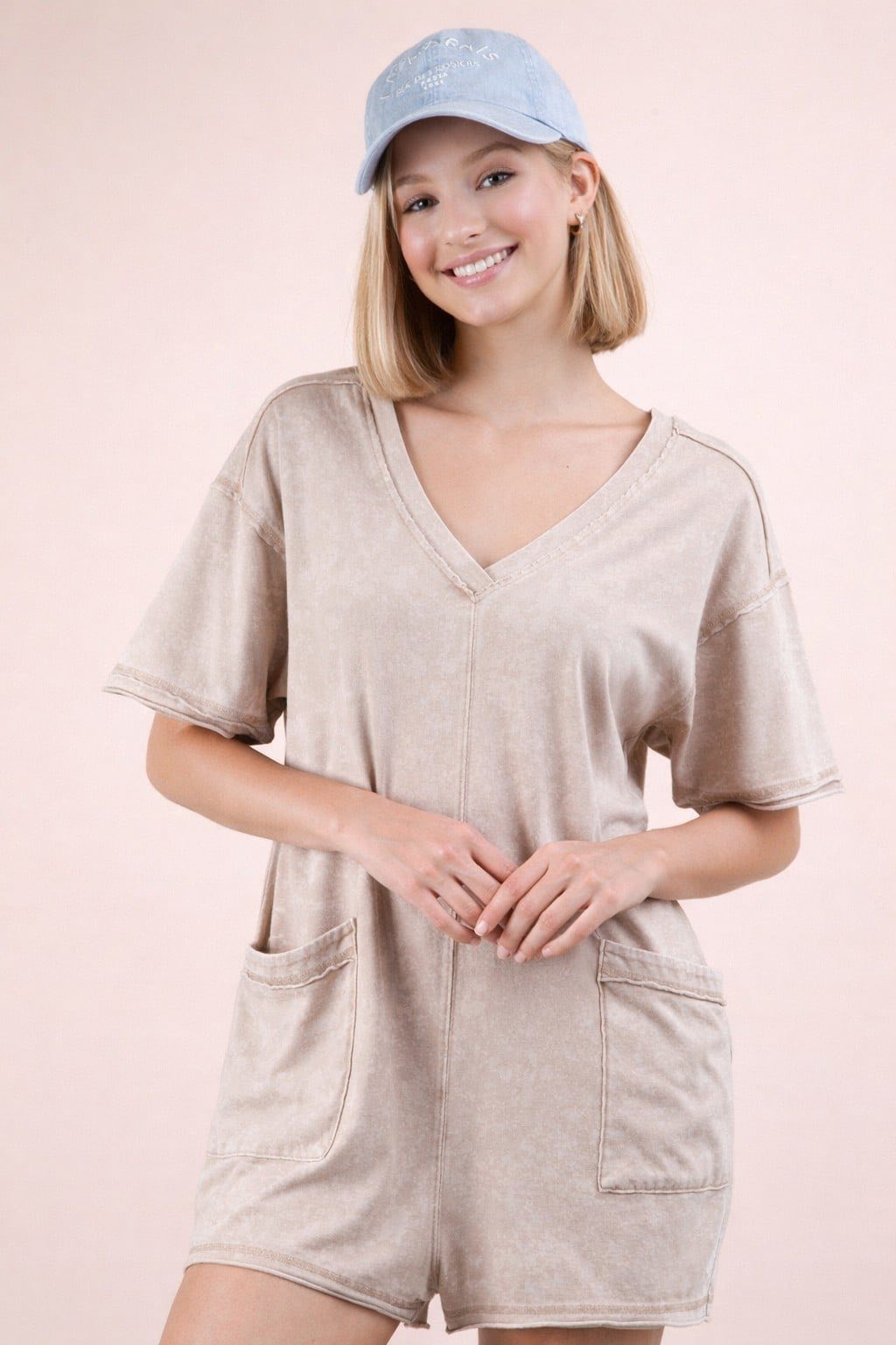 Sunshine State Mineral Wash Romper - Taupe