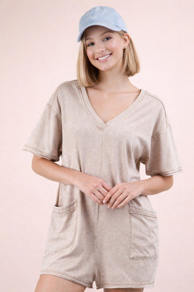 Sunshine State Mineral Wash Romper - Taupe