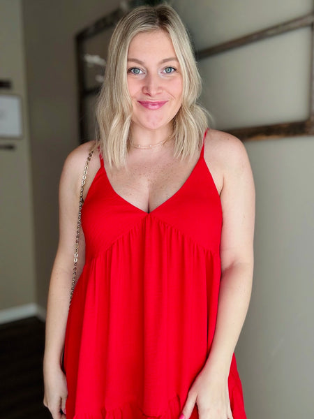 Island Glow Babydoll Dress - Red
