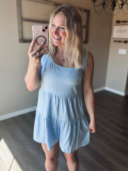 Delphine Pinstripe Tiered Romper