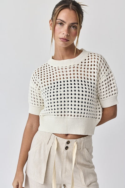 Alina Cropped Crochet Top - White