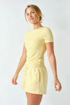 Zuri Micro-Ribbed Short Sleeve - Yellow - SIZE LARGE