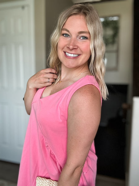 Sleeveless V Neck Mini Dress - Pink