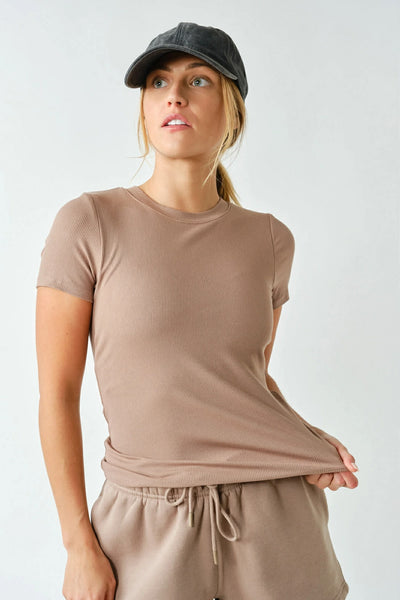 Zuri Micro-Ribbed Short Sleeve - Taupe