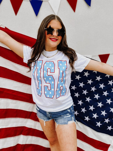 Polka Dot USA Graphic Tee - SIZE XL