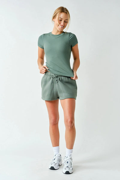 Zuri Micro-Ribbed Short Sleeve - Pine - SIZE SMALL