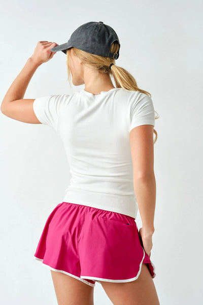 Zuri Micro-Ribbed Short Sleeve - White - SIZE SMALL