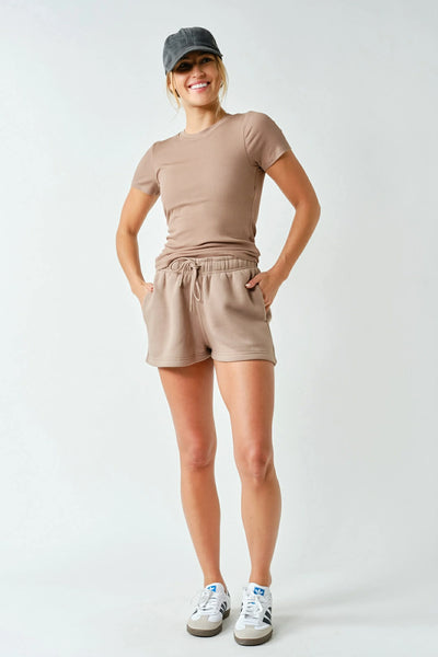 Zuri Micro-Ribbed Short Sleeve - Taupe
