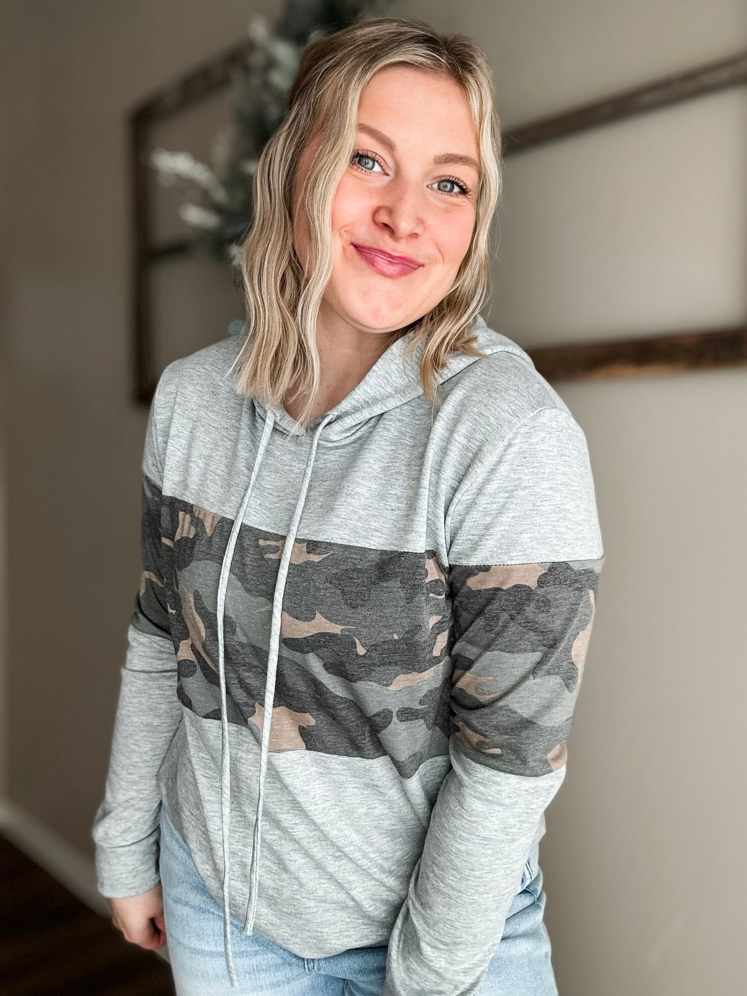 Holly Lightweight Camo Hoodie - Grey