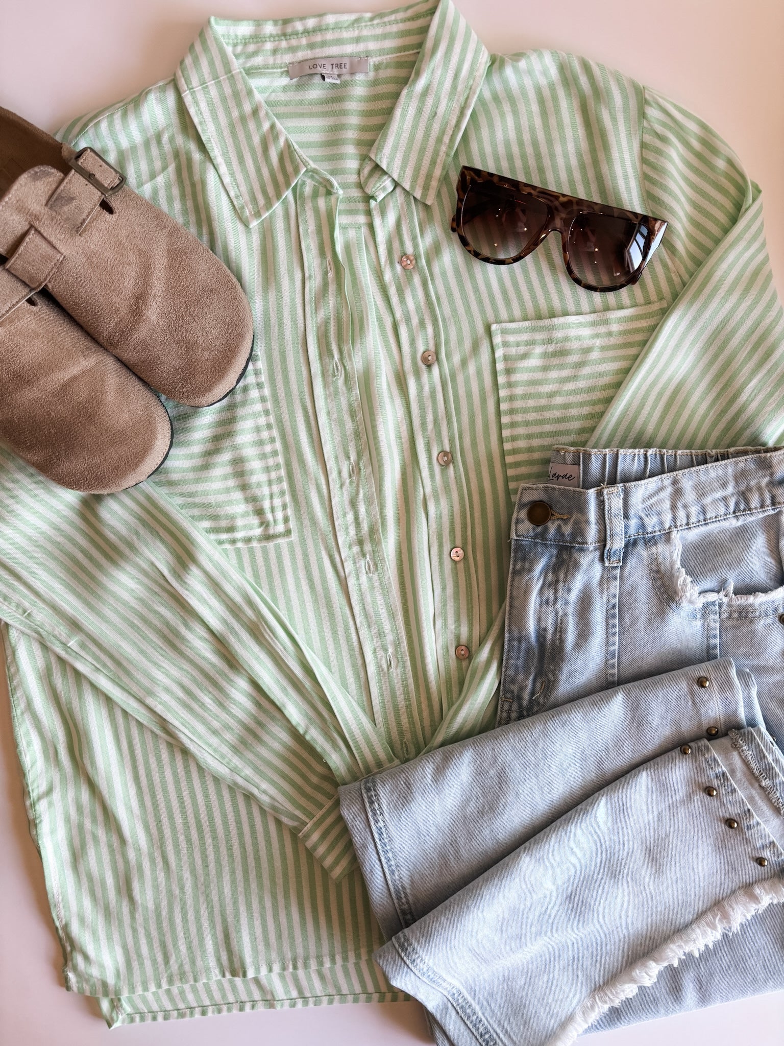 Eliana Stripe Button Up - Lime - SIZE SMALL