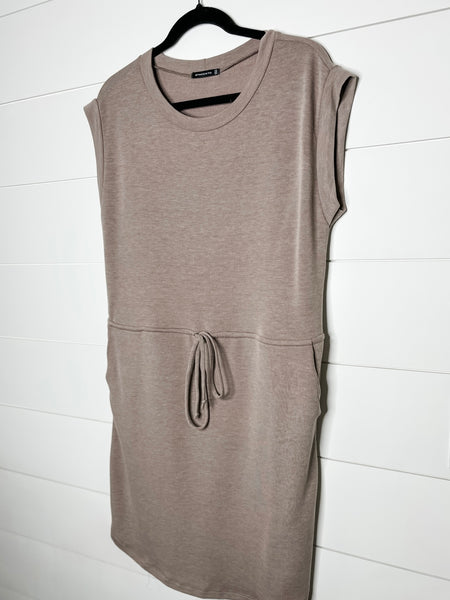 Capri Drawstring Waist Dress - Mocha - SIZE MEDIUM