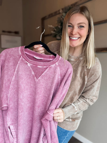 Torrance Mineral Wash Pullover - Cabernet