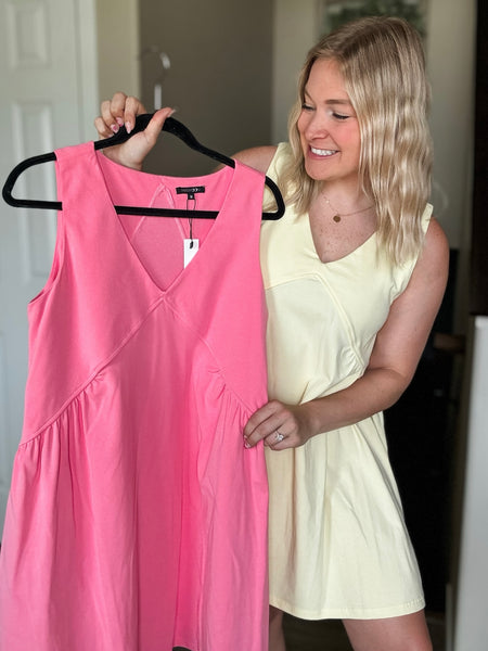 Sleeveless V Neck Mini Dress - Pink