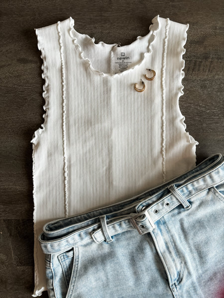 Camdyn Ribbed Tank Top - White