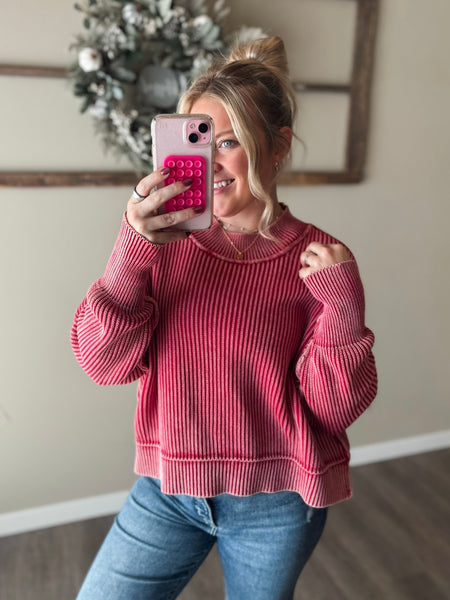 Hollis Washed Knit Sweater - Dark Red