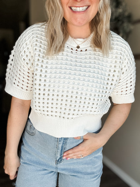 Alina Cropped Crochet Top - White