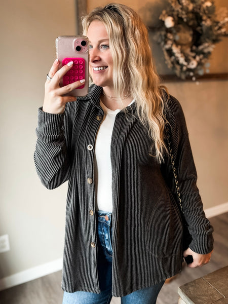 Talli Ribbed Shacket - Charcoal