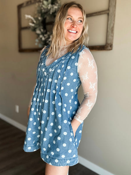 Jacelyn Polka Dot Denim Romper