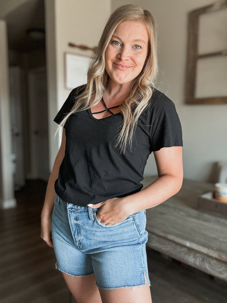 Whitley Criss Cross Tee - Black - SIZE SMALL