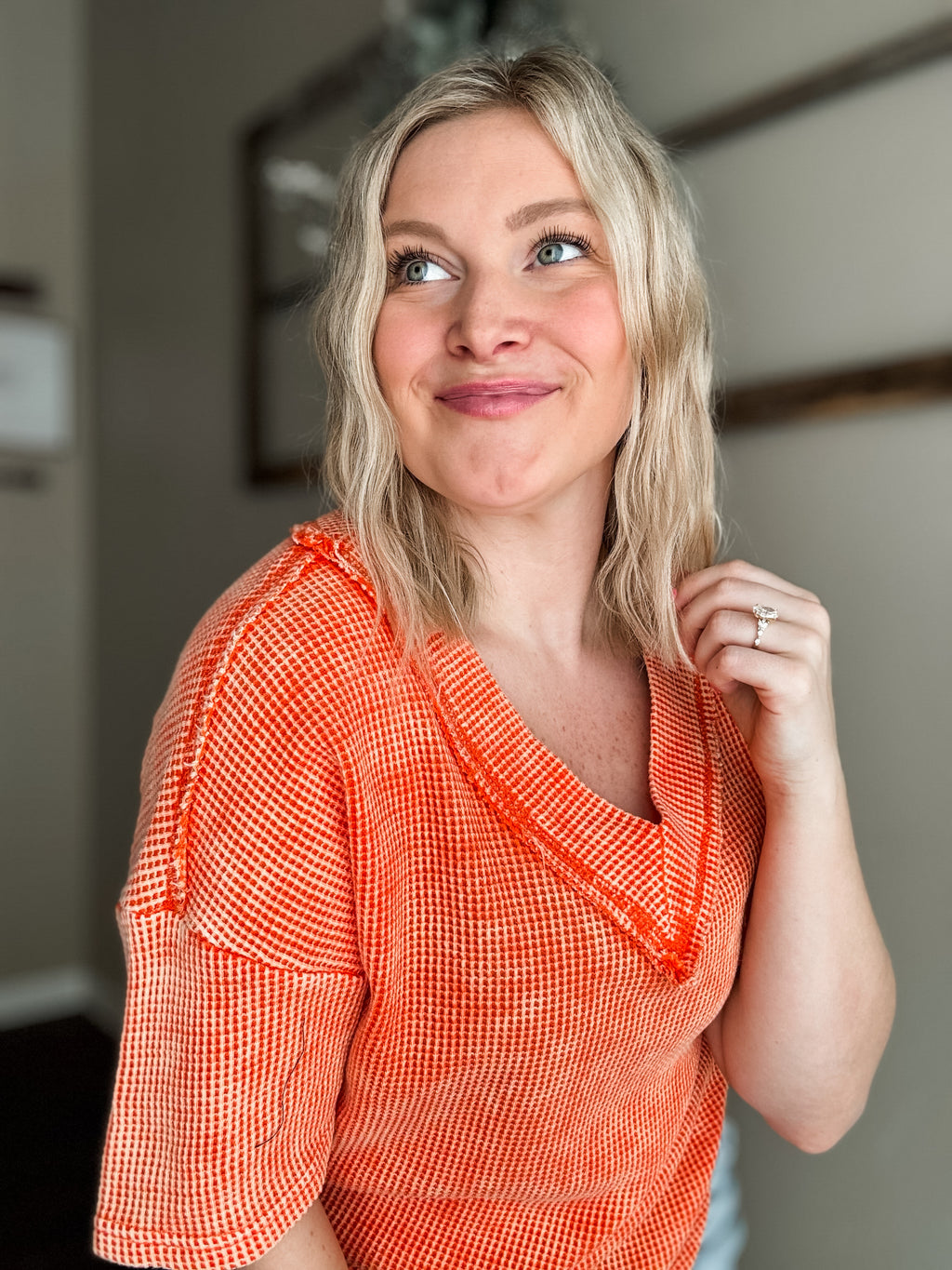 Elliot Vintage Washed V Neck - Orange