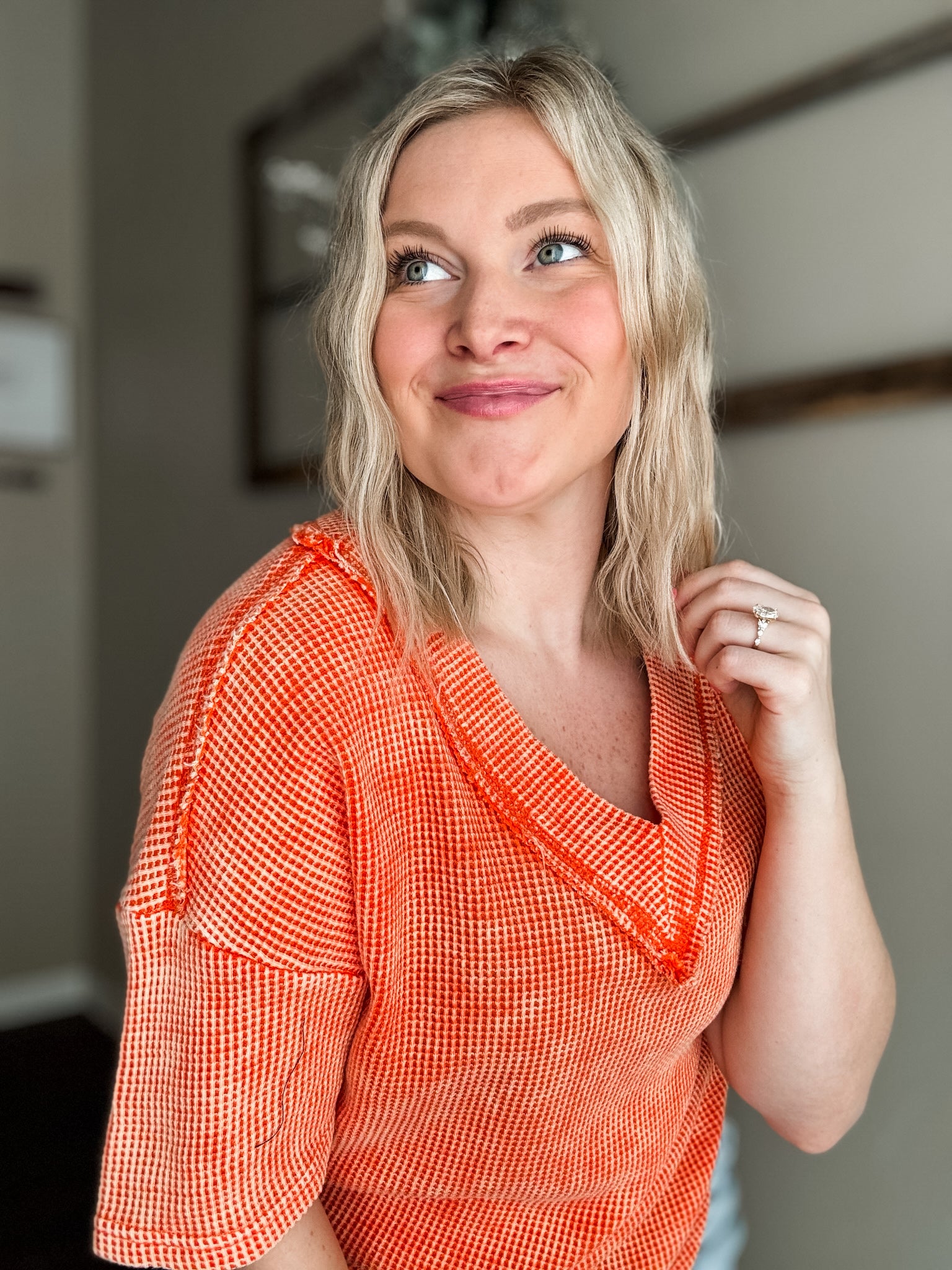 Elliot Vintage Washed V Neck - Orange