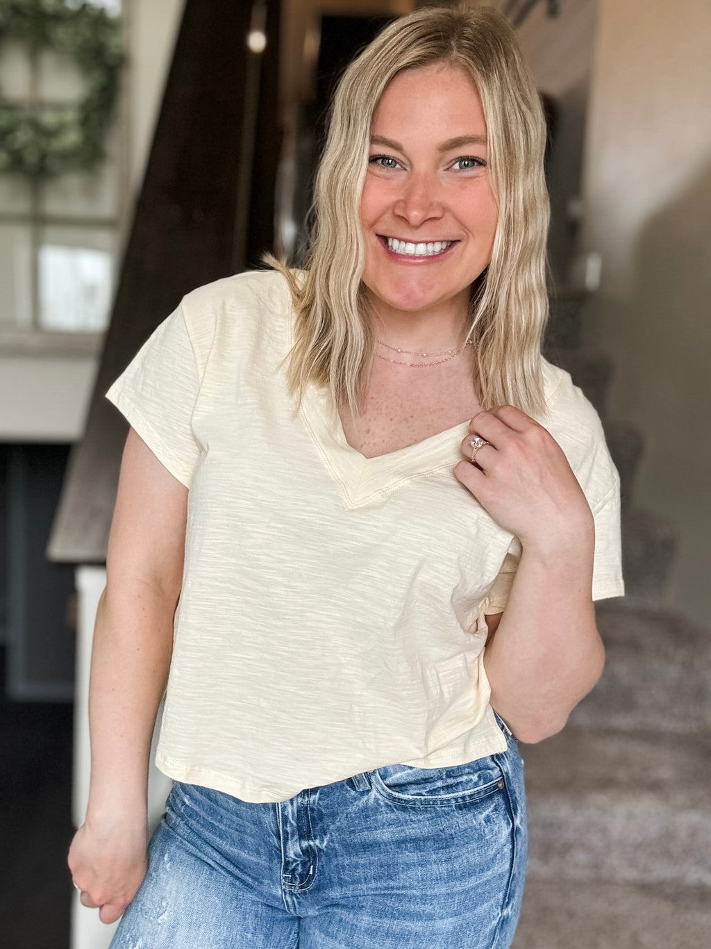 Matilda V Neck Tee - Butter