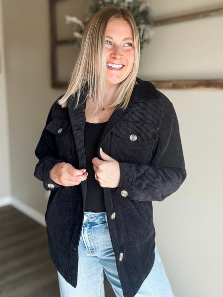 Camille Corduroy Shacket - Black