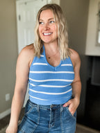 Striped Textured Knit Halter Top