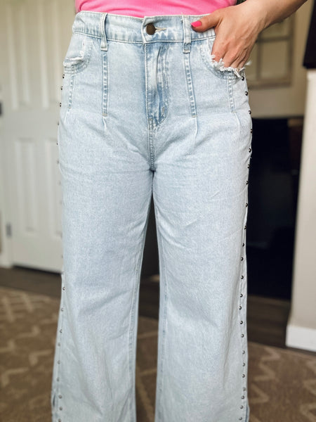 Yvie Studded Side Slit Denim