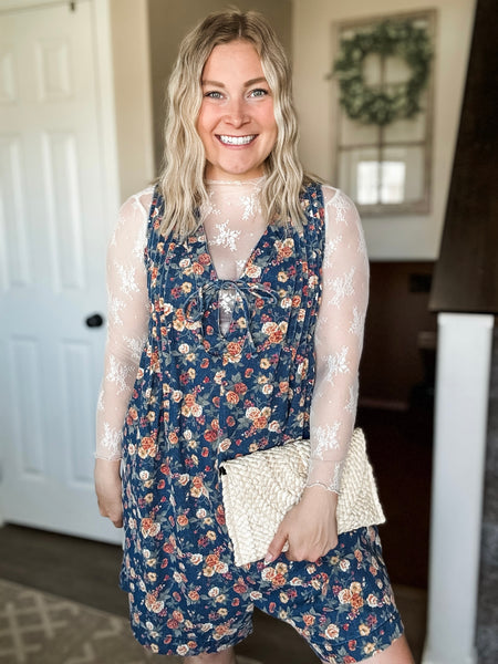 Gardenia Floral Denim Romper