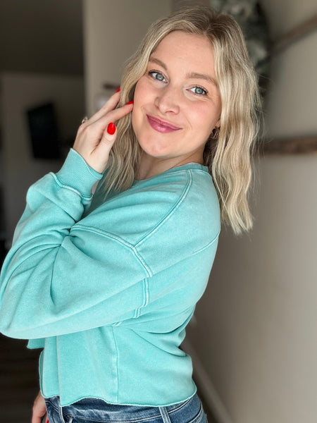 Brightside Cropped Crewneck - Turquoise