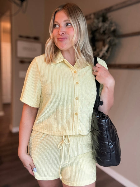 Del Mar Crinkle Loungewear Set - Yellow