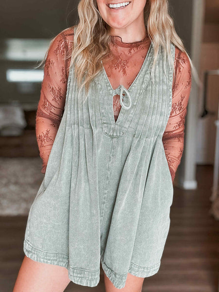 Nolia Denim Romper - Vintage Olive