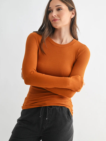 Mella Micro-Ribbed Long Sleeve - Amber - SIZE LARGE