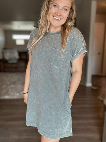 Raven Acid Wash Dress - Jade