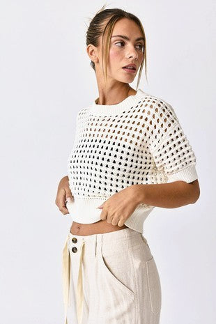 Alina Cropped Crochet Top - White