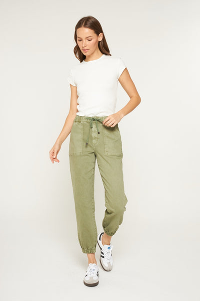 Marrah Cropped Denim Jogger - Olive