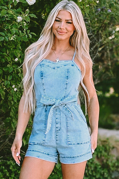 Layton Belted Denim Romper - SIZE SMALL