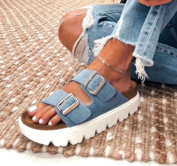 Jazmin Chunky Slip On Sandal - Blue