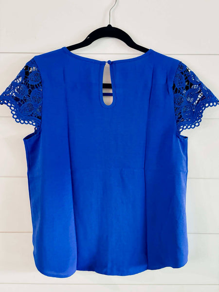 Winslet Lace Sleeve Top - Blue