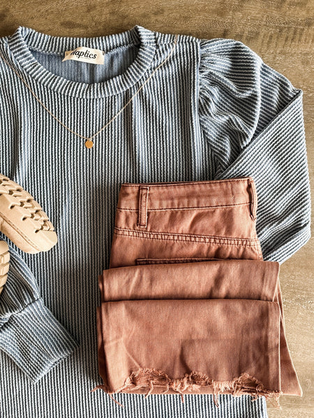 Simply Styled Balloon Sleeve Knit Top - Denim