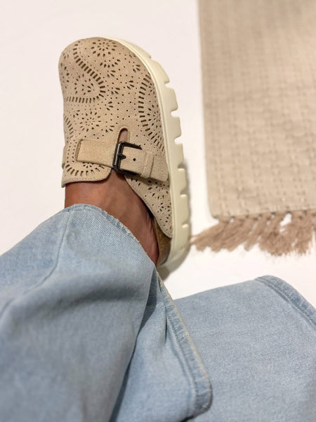 Laser Cutout Slip On Clog - Cream